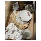 vintage porcelain teacups, saucers, creamer, &