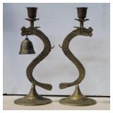 Brass dragon candle sticks 9.5in