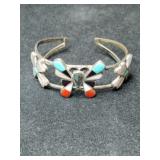 Silver zuni multicolor cuff bracelet signed.