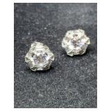 Silver clear Stone flower post earrings marked