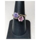 Silver pink /blue stone ring marked 925 size 7.
