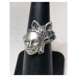 Silver native American wolf/face ring unmarked