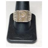 Silver' P' band ring unmarked size 9.5.    .250oz