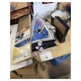 Car shade, pennants, seashells, buttons,