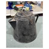 Black speckle enamelware cowboy coffee pot