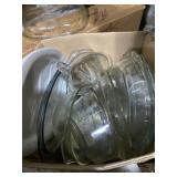 Box lot of various glass, kitchen wire, including