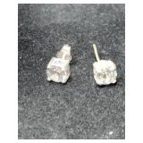 Silver clear color stone post earrings marked