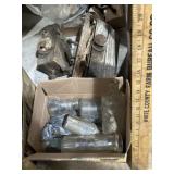 Wooden parts and vintage glass bottles and jars