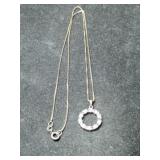 Silver box chain round clear Stone pendant marked
