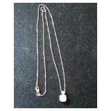 Silver box chain mother of pearl pendant marked