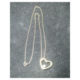 Silver gold tone heart pendant necklace Marked