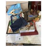 Vintage coloring books, old clock phone radio,