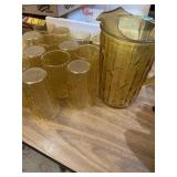 Amber Bamboo Textured Glass Pitcher & Glasses Set