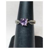 Silver purple stone ring marked 925 size 5.