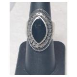 Silver black onyx ring marked 925 size 7.