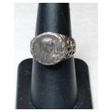 Silver mother Mary art deco ring unmarked size 7