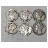 6 Mercury dimes mixed years
