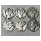 6 Mercury dimes mixed years