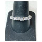 Silver clear Stone band ring marked 925 size 10.