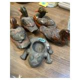 Cast-iron, frog candle holder and four ceramic