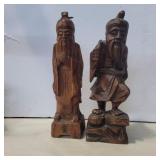2 wood carved Chinese men 11.5in