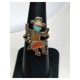 Silver Zuni multicolored Stone dancer ring size