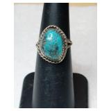 Silver Navajo turquoise Stone ring  signed  size