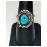 Silver Navajo turquoise Ring size 6     .145oz