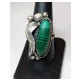 Silver Navajo green turquoise Ring marked L