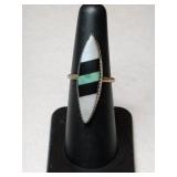 Silver Zuni white black onyx Stone Ring     Size