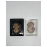 2 cameo brooches one is black Bakelite