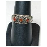 Silver Navajo red coral Stone ring  marked 925.