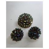 Aurora borealis rhinestone brooch with clip-on