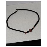 Black and coral beaded necklace