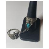 Silver Navajo turquoise captive cuff combo ring