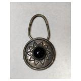 silver  Navajo flower black onyx key ring.
