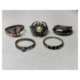5 silver mixed rings  mixed sizes.    .420oz