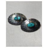 Silver turquoise pierced earrings marked 925 B A