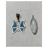 Silver Navajo turquoise butterfly pendant marked