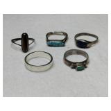 5 silver mixed stones  rings mixed sizes.