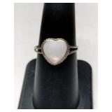 Silver heart-shaped mother of pearl ring. Size 7.