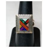 Silver multicolor Stone ring  marked Sterling