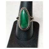 Silver Navajo green turquoise Ring marked 925.