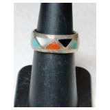 Silver  multicolor triangle band ring Size 5.5.