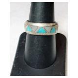 Silver turquoise triangle band  ring Size 7.5.