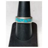 Silver turquoise triangles ring. Marked Sterling