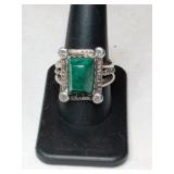 Silver native American malachite Stone ring