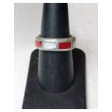 Silver native American MOP /red stone ring  size