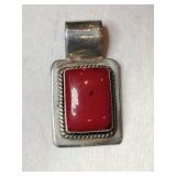 Silver native American red coral pendant marked