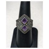 Silver Judith Jack Marcus amethyst ring size 6.